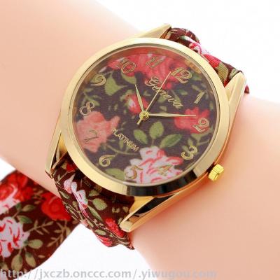 National style small floral lady casual cloth with a watch lace decorated female table