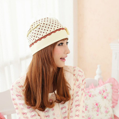 Korean version of polka dot pregnant go-tie yuezi cap anti-head wind maternity head hood