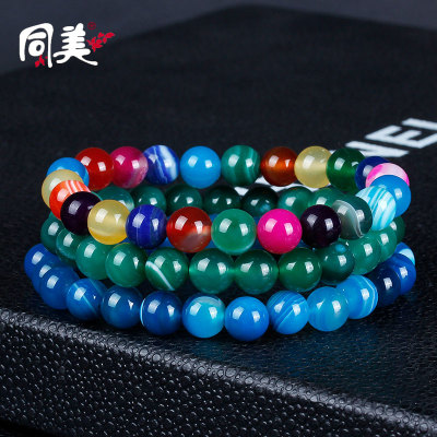 With the United States jewelry natural color scrub stripes agate bracelet colorful wrapped silk agate hand string