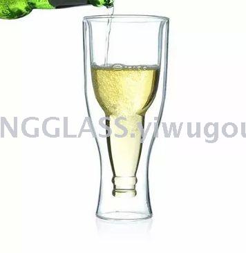 创意双层耐热玻璃倒置啤酒瓶酒杯 夜场酒杯