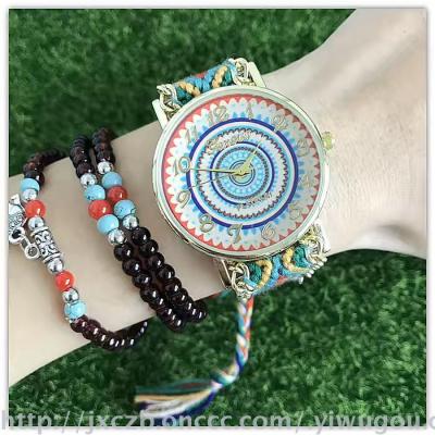 2017 new woven women's watch Europe and the United States burst national style pull rope table