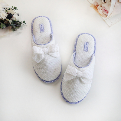 Winter new ladies home indoor non-slip cute Korean version of the bow color pure cotton slippers