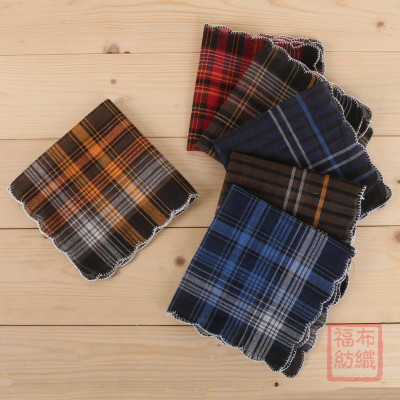 Men's and Women's Polyester Cotton Scallop Yarn-Dyed Small Handkerchief Dark Handkerchief Pocket Square Plaid Square Scarf Factory Direct Sales
