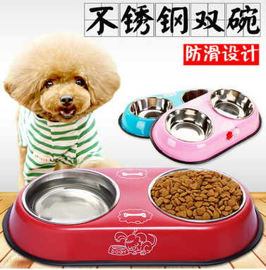 Stainless steel dual-port premium dog bowl skid pet Bowl pet food bowl dog cat Bowl King trumpet