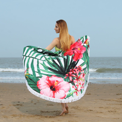 Professional OEM Supplier Flower Printed round beach towel with Tassel for Wholesale