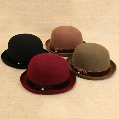 Korean edition pure wool leisure fashion student hat wool felt cute bowler hat.