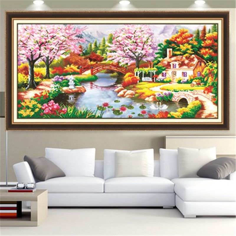 新款5D樱花坞钻石画风景十字绣客厅大幅钻石绣