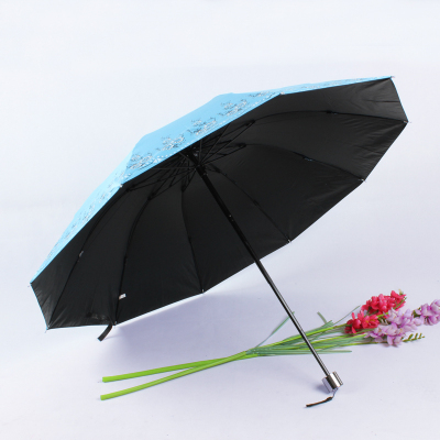 UV Protection Black Rubber Umbrella Reinforced 10 Bones Folding Umbrella Sun Protection Female Sun Umbrella Sunny and Rainy Dual-Use Sun Umbrella