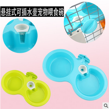 Pet Supplies Pet Hanging Dog Bowl Cage Dual-Use Double Bowl Food Basin Water Fountain Dogs and Cats