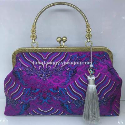 High-End Brocade Coin Purse Handmade Satin Small Bag Cheongsam Vintage Chain Handbag Dinner Bridal Handbag