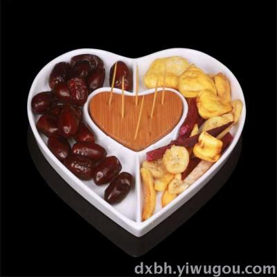 Japan and South Korea creative ceramic platter cute heart shaped flower snack plate bamboo plate dried fruit candy plate