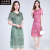 Summer new large size women Slim V - neck short - sleeved printing long paragraph cheongsam dress