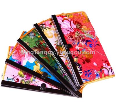New Chinese Style Silk High-End Fashion Multi-Layer Card Stamping Iron Clamp Wallet Printing Spot Custom Wholesale