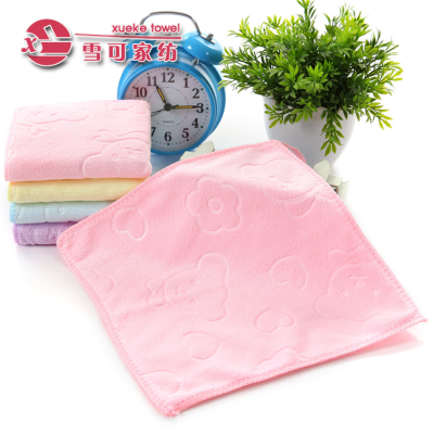 Superfine fiber abrasive embossed square print 25 * 25 square kindergarten towel handkerchief gift
