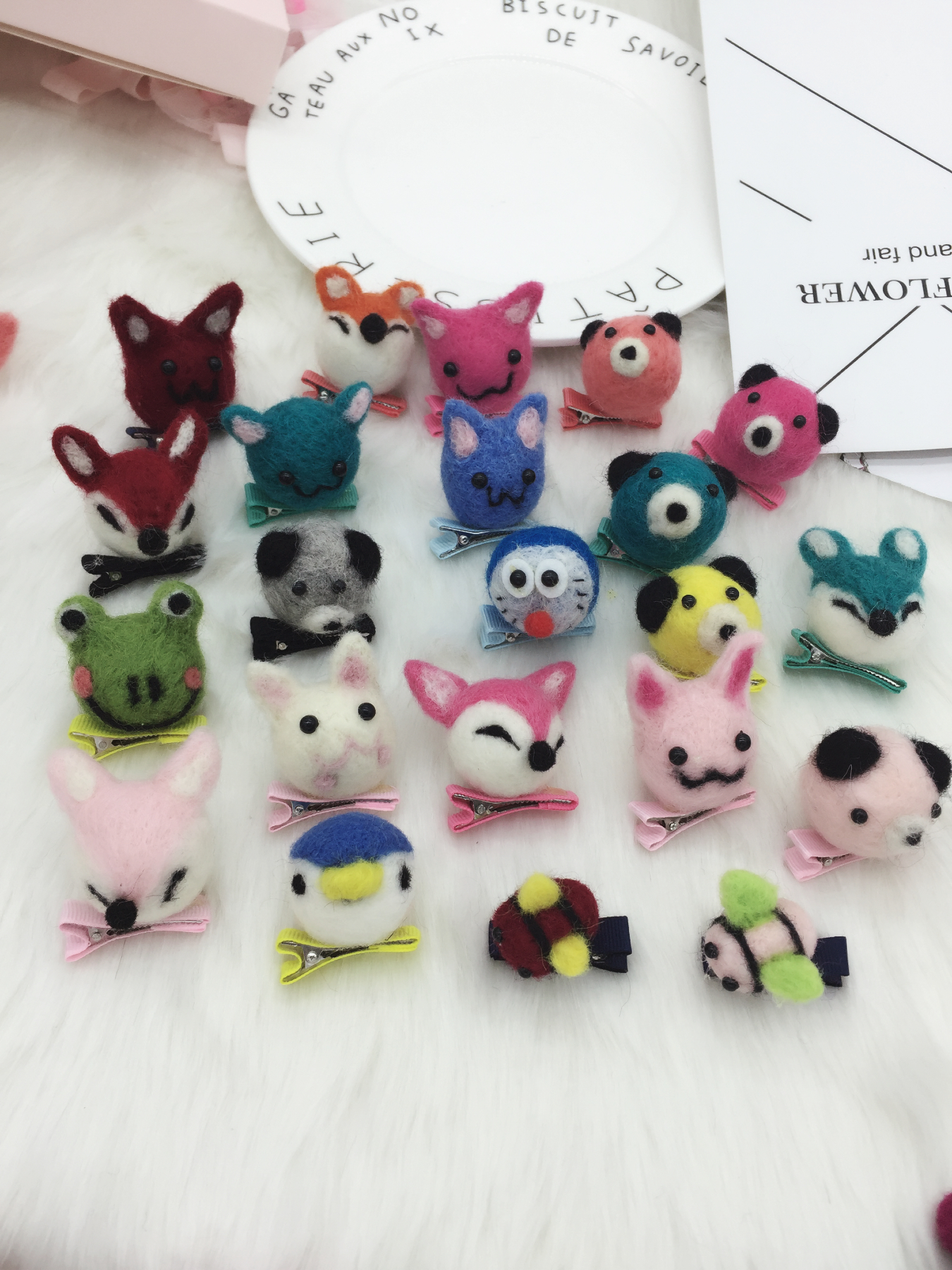 儿童羊毛毡动物狐狸兔子猪青蛙系列发夹