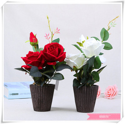 Chinese rose simulation flower pot miniature flower bonsai factory direct sales