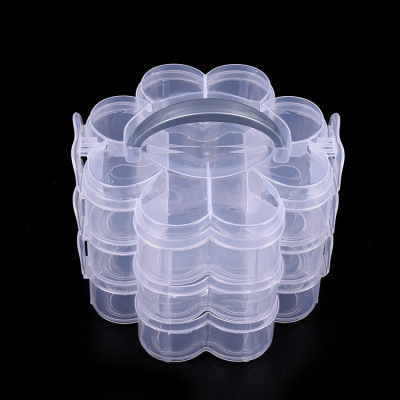 Plum blossom three-layer fixed receiving box jewelry accessories button string beads round plastic box tool box cosmetic box