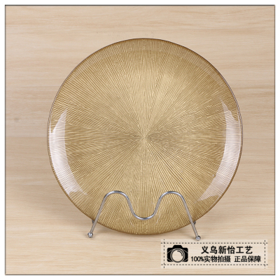 Gold plated round fruit plate glass fruit plate