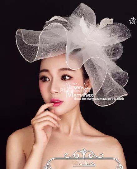 新娘遮面夸张羽毛头饰 白色舞舞台表演出网纱头花面纱发饰发卡