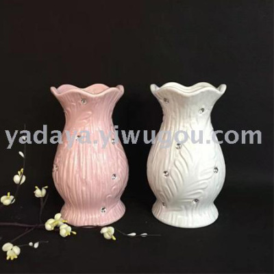 Horizontal grain diamond pure color ceramic flower vase simple modern home with diamond decoration vase