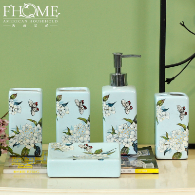 The new European ceramic five sets of toiletries sets of small floral bathroom suite bathroom hotel supplies
