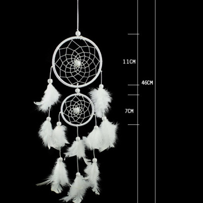 White Two-Ring Dream Catcher Home Hanging Decoration Wedding Celebration Decoration Feather Handicraft