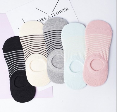 Candy color striped socks female fashion ladies invisible boat socks breathable shallow mouth socks