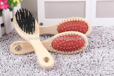 Double-sided wooden handle, coarse needle comb, massage head, pet needle comb, dog comb