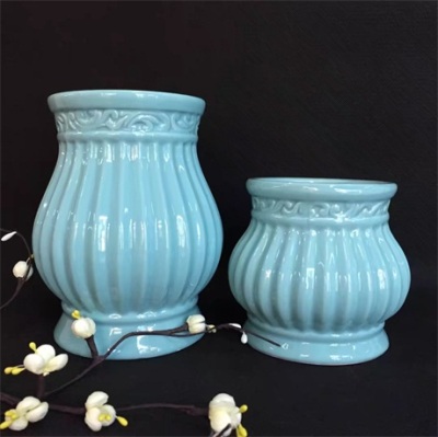European ceramic flowerpot relief vertical stripe carving generous high-grade ceramics