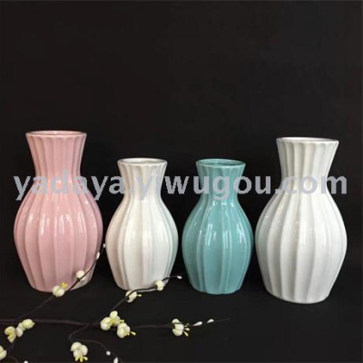 Simple modern matte enrolled ceramic vase with vertical stripes and colorful decorative decorations