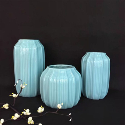 Modern simple vertical stripe ceramic vase home decoration flower arrangement