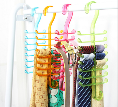 Plastic dazzle color fishbone shape multi-purpose tie rack scarf tie belt storage hanger