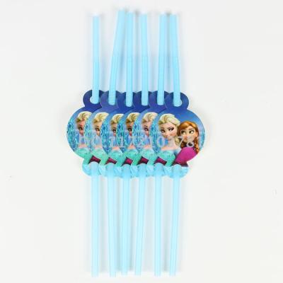 Birthday cartoon with card art straw 12PC fine packaging birthday party supplies