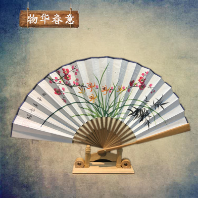 Hefengju 7-inch rice paper hand-painted flower and bird landscape craft fan gift fan
