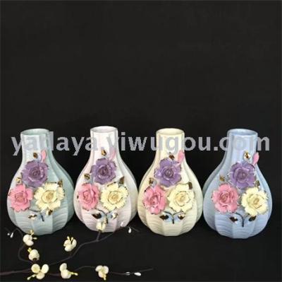 Modern ceramic flower vase hand-laid garlic head small mouth big belly
