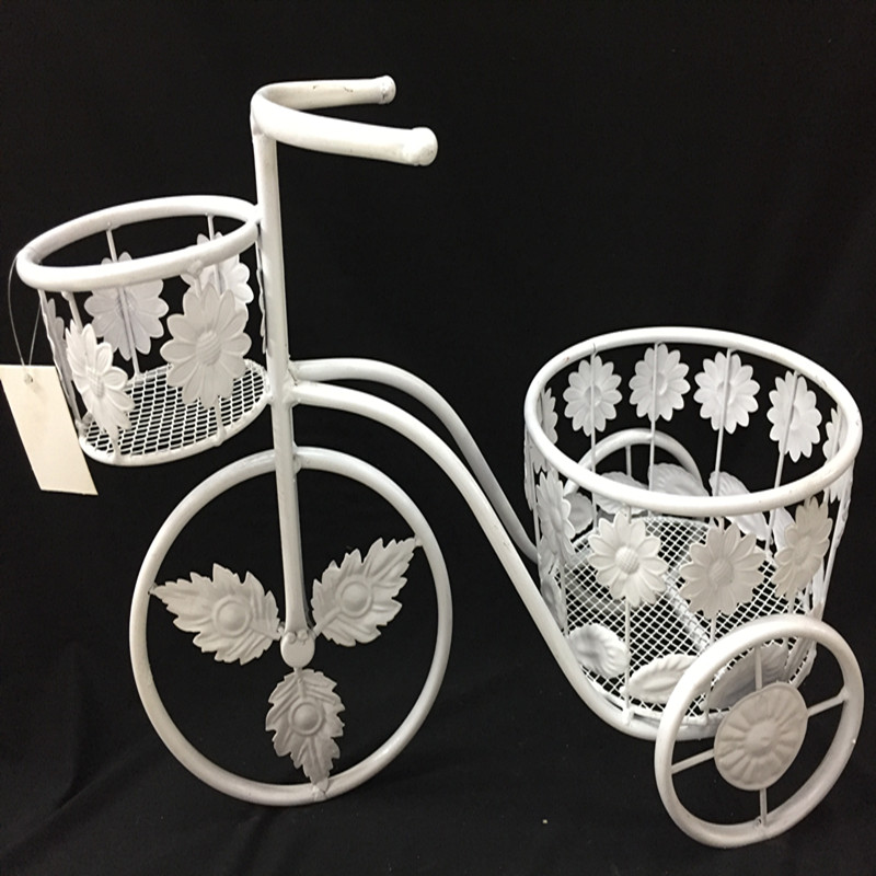 欧式田园铁艺花架自行车花盆架客厅窗台花几干花盆