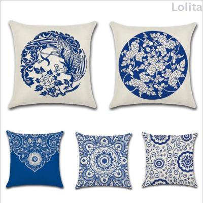 Can be customized new Chinese wind blue and white porcelain life flower linen pillow case sofa window cushion suit