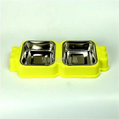 Wholesale pet food to use non - slip stainless steel double bowl dog and cat food to use dual purpose feeder for pet supplies
