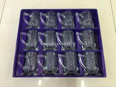 Glass Transparent Triangle Base with Handle Cup 12PCs