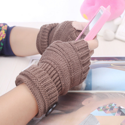 Korean version of autumn and winter women's button half finger knitting wool gloves wholesale.