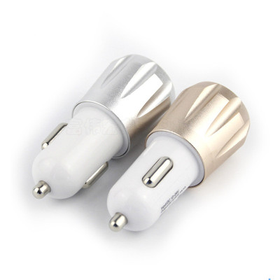 Square aluminum circle the new dual USB car charger car chargers for foreign trade sales.