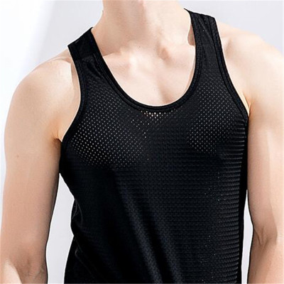 Summer Vest Men's Ice Silk Mesh Cold Clothes Breathable Quick-Drying Sports Loose Hollow Sleeveless T-shirt