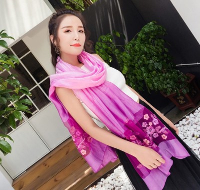 Mulberry silk scarves pure color gradient color embroidery silk scarves wild scarf long paragraph blended scarves