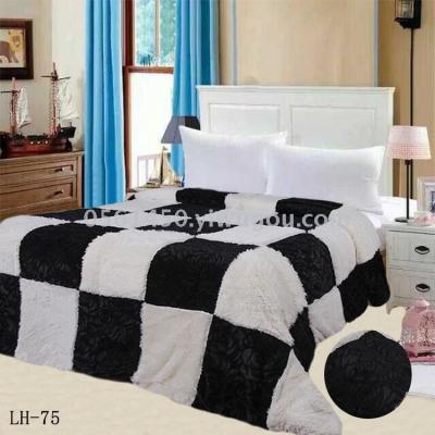 The Factory foreign trade direct sale plush lamb flannels geometric Mosaic block three - piece set