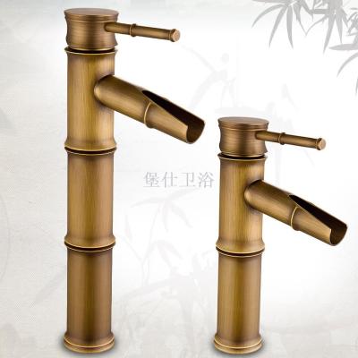 Factory direct bamboo high waist faucet high-grade copper basin faucet tall variable