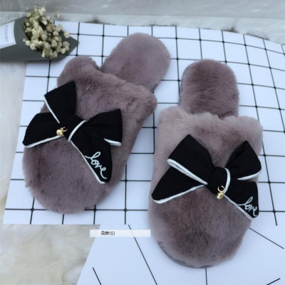 2017 winter new home plus cashmere warm lady plush bow cotton slippers