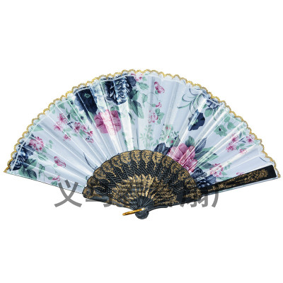 Chinese style ladies square dance fan folding fan lace lace silk plastic fan gift fan