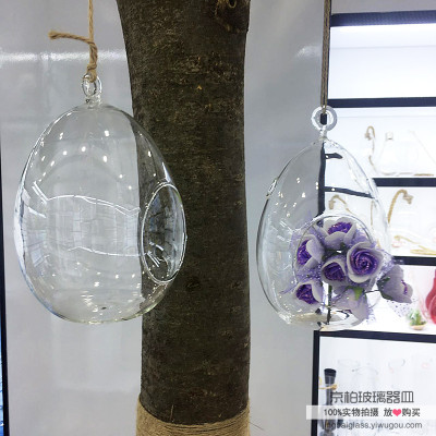 Hanging glass vase small transparent bottle home wedding flower decorations