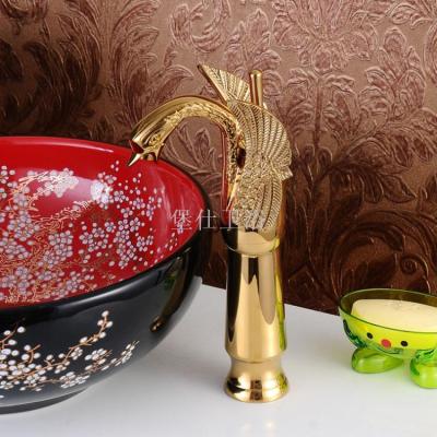 Swan gold European antique hot and cold faucet high waist basin faucet