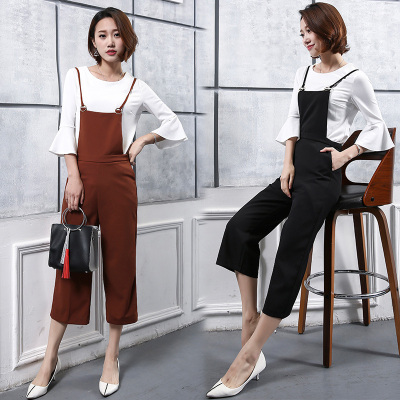 Spring new women chiffon shirt pants pants two sets of nine points wide leg pants suit